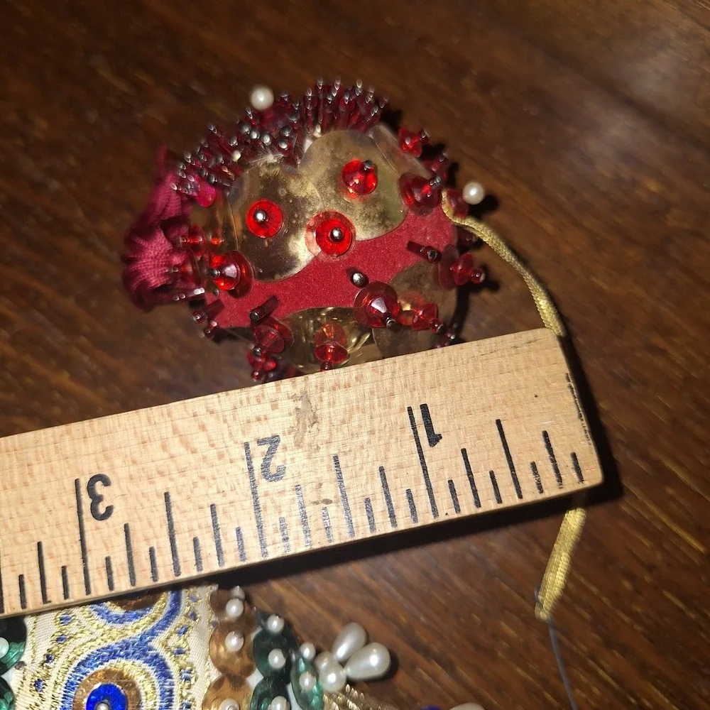 Beaded Satin Sequin Push Pin Ornament Red Ball White Blue Egg Vintage Christmas